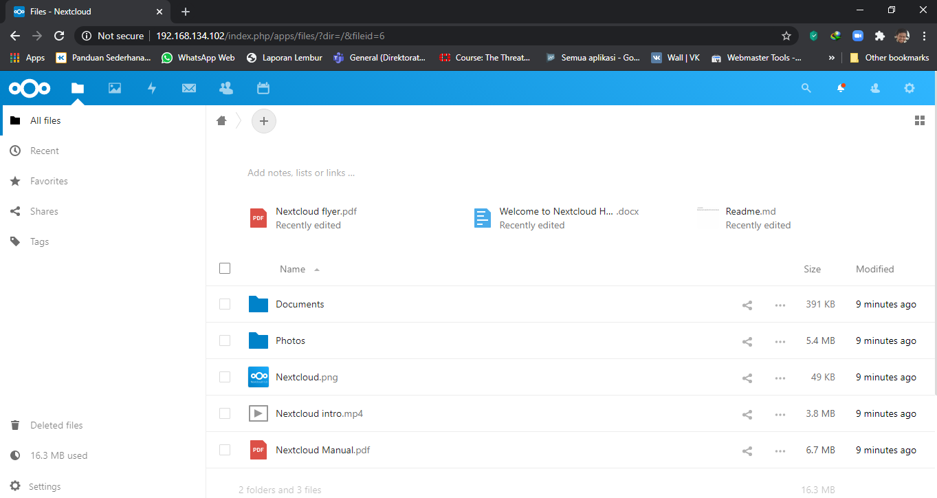 Tampilan nextcloud di stb b860h