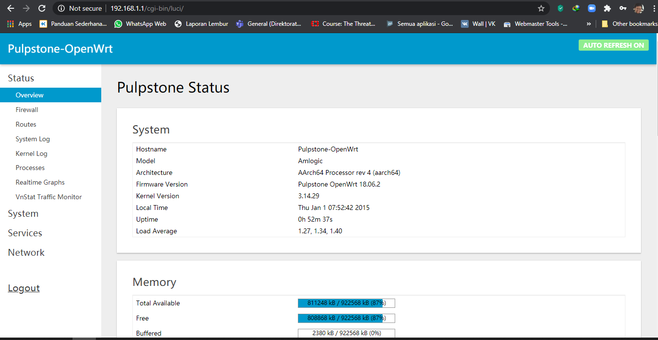 tampilan overview openwrt di stb b860h